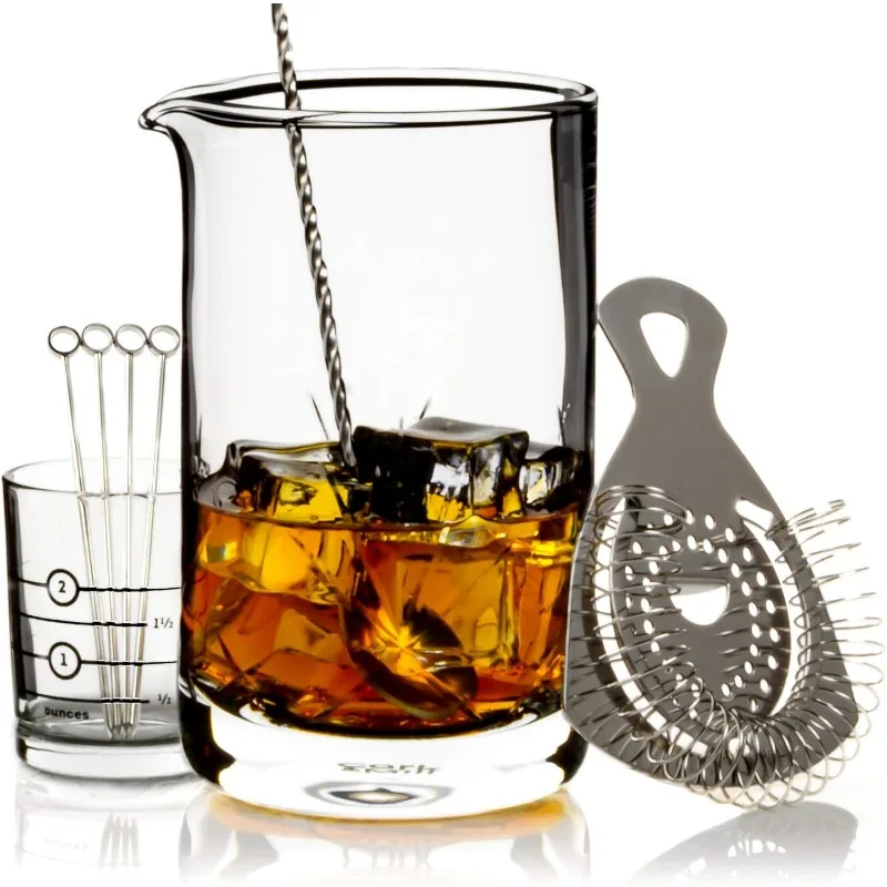 Cocktail Mixing Glass, Old Fashioned Kit, Large 24 oz Crystal Cocktail Mixer for Bartenders