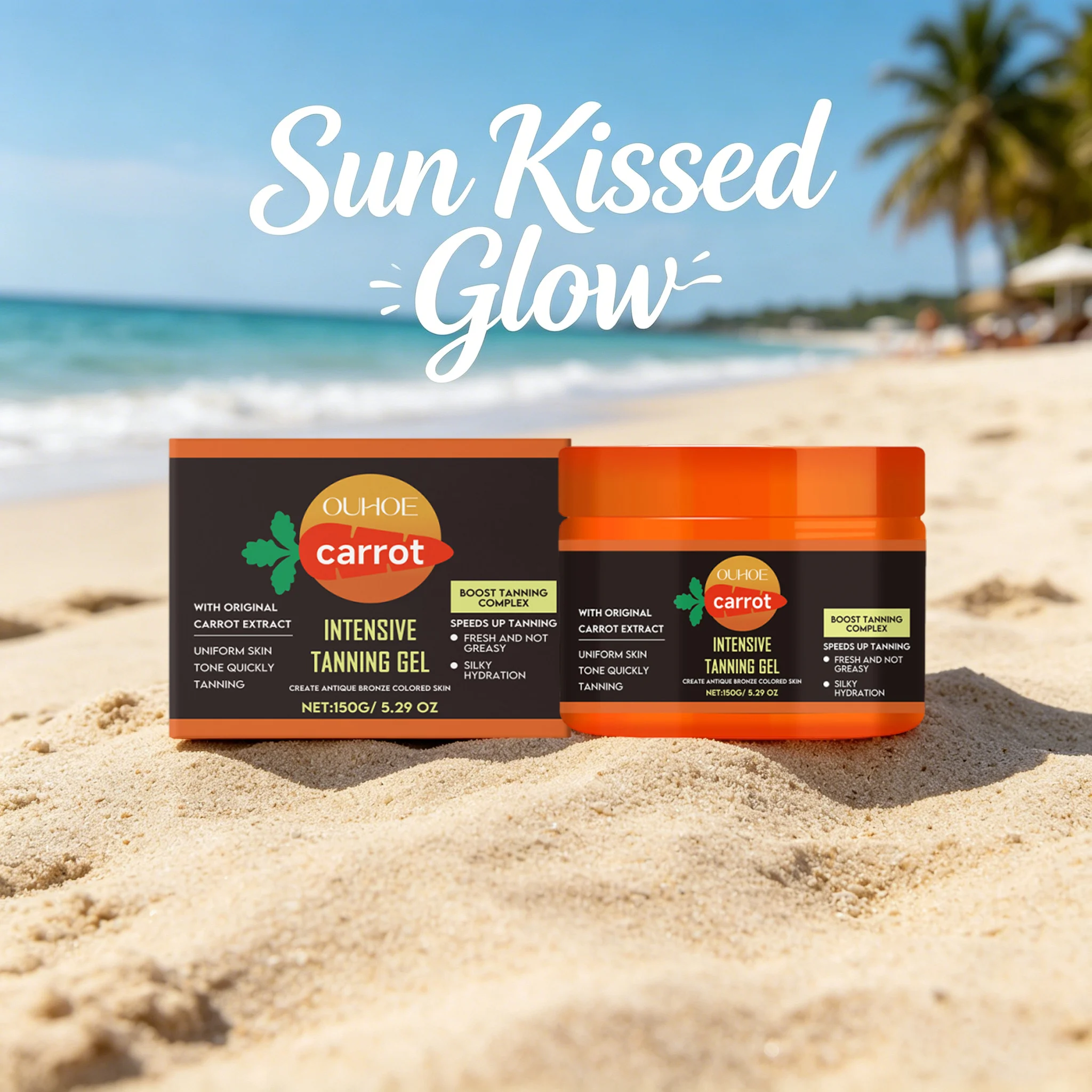 Gel Bronceador de Zanahoria, Crema Corporal con Brillo Bronceado Intensivo, Autobronceador de Acción Rápida, Crema Hidratante para Solárium, para una Piel Naturalmente Bronceada
