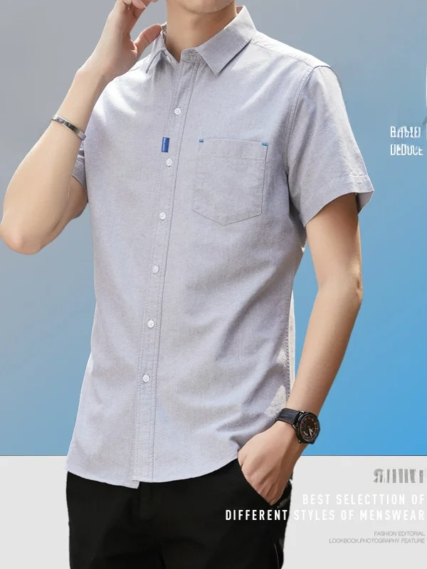 

Busin Casual Slim Fit ort Sve Pure Cotton irt for Men Summer New Sle Ox Cloth Top with ket for Office