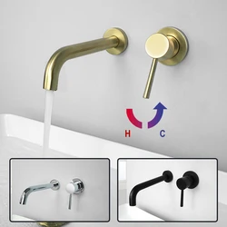 Wash Basin Faucet Mixer Bathroom Wall Mount Brass Matt Black Single Handle Hot Cold Water Bath Sink Tap Chrome Brushed Gold Set