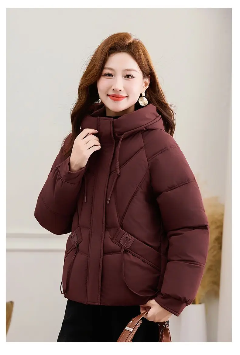 2027 Winter New High End Big Fur Collar Workwear Down Cotton Jacket Women's Fashion Short Thicken Cotton Female Parkas Coats