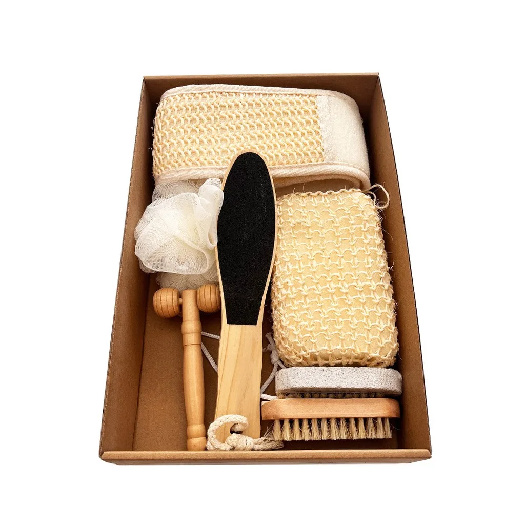 Bath Spa Set Natural Body Cleansing Set Exfoliating Bath Tools Skin-Friendly 6 Piece Bath Set For Daily Use At-Home Spa