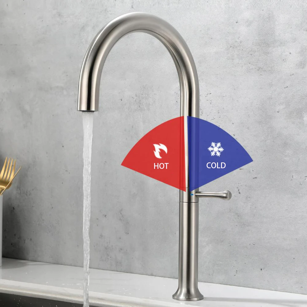 Kitchen Basin Faucet 360 Rotation Stainless Steel Material Single Handle Mixer Water Cold and Hot Ceramic Suitable For Hotel