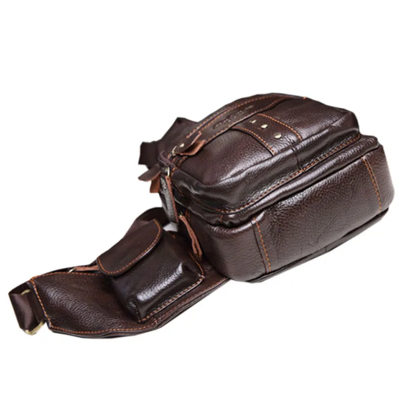 Men Sling Bag Genuine leather Cowhide Travel Retro famous brand Studded Messenger Shoulder Sling Day Pack Chest  Bag