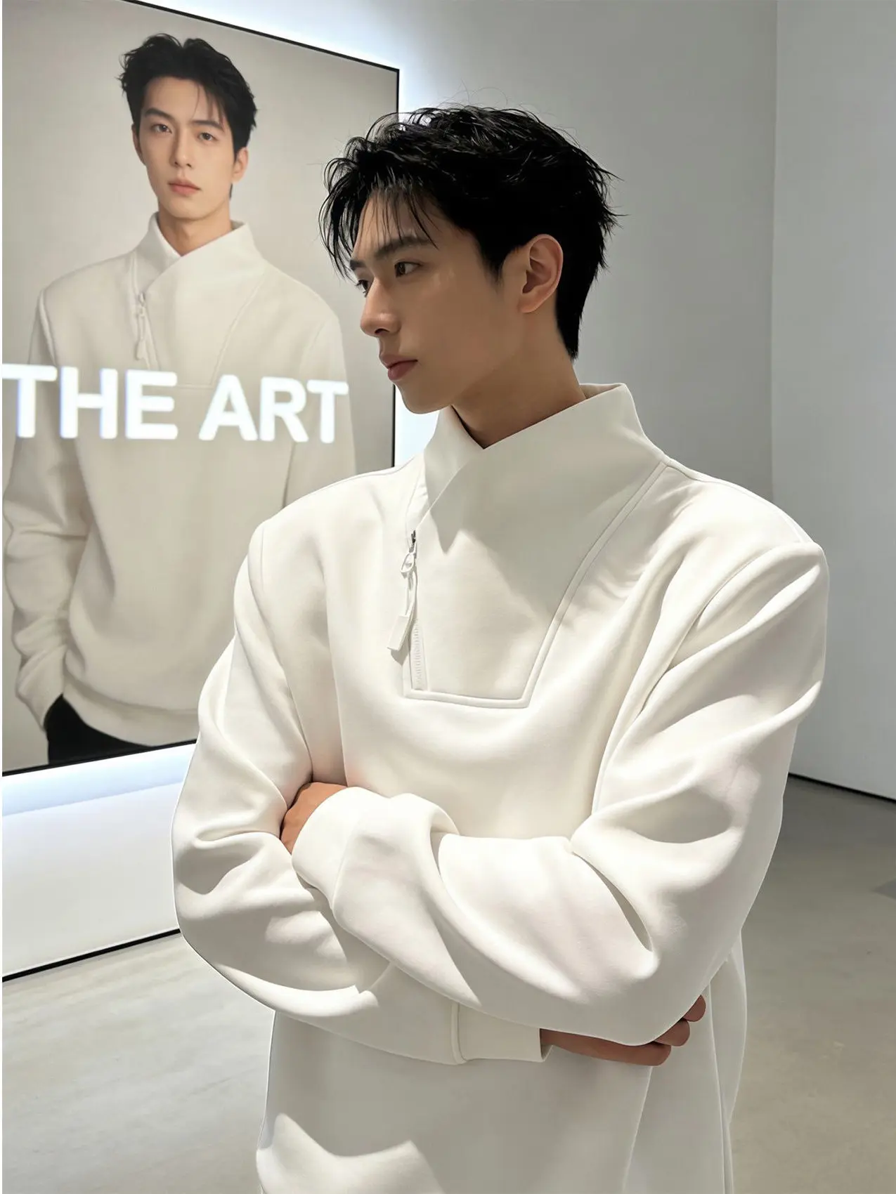 

Белая мужская толстовка с высоким воротником и длинными рукавами, на флисовой подкладке, для ношения под одеждой, для подростков и молодежи