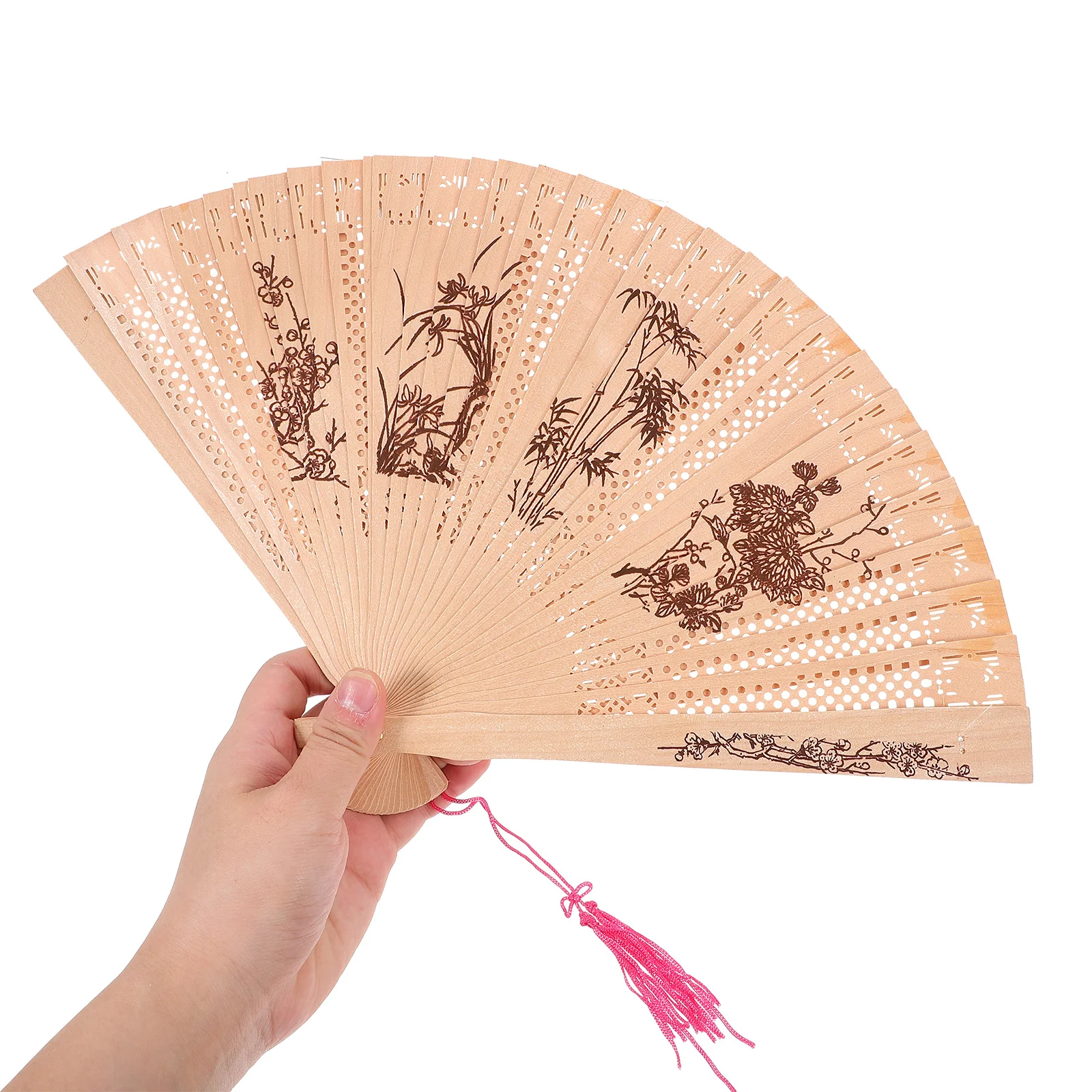 مروحة خشب الصندل قابلة للطي بتصميم مجوف، مروحة يد قديمة كلاسيكية أنيقة لمرحلة الأداء للاستخدام اليومي #4