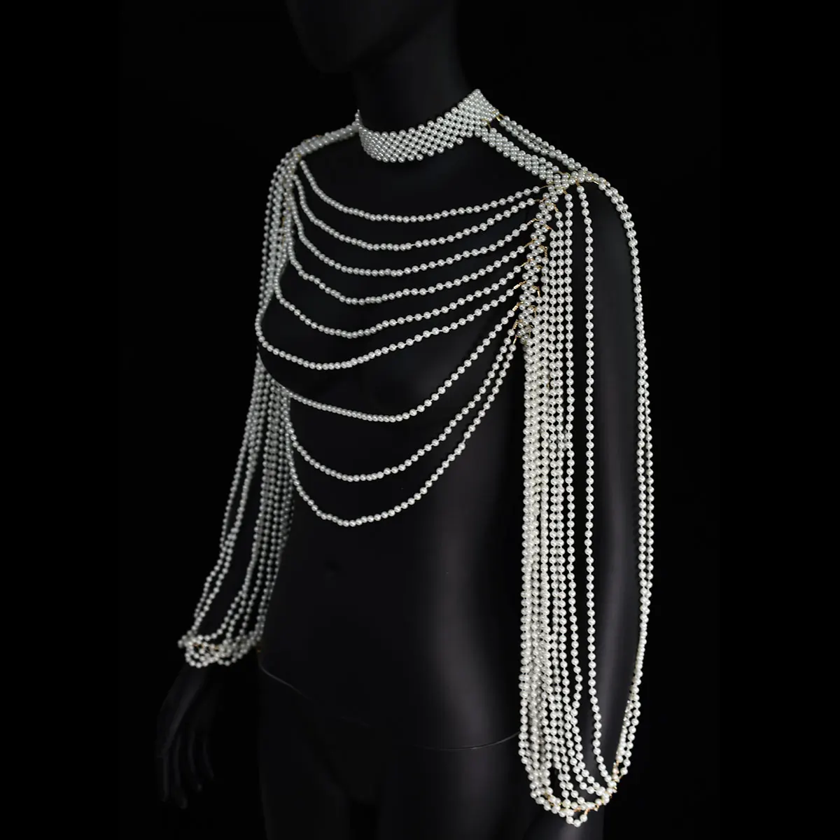 Elegant Luxurious Faux Pearl Shoulder Chain Finger Chain Fashion Body Jewelry Festival Show Dresse Accessories For Party
