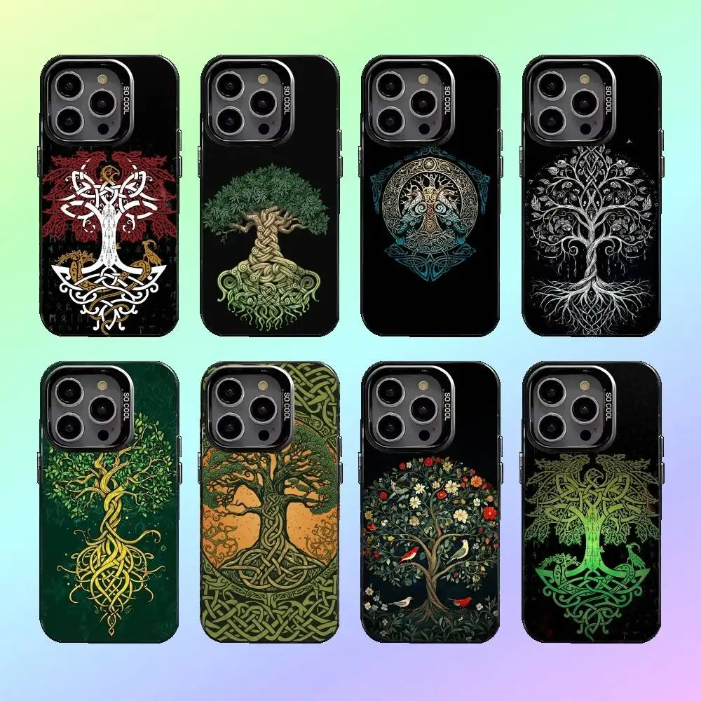 Tree of life Y-Yggdrasil Phone Case For iPhone17,16,15,14,13,12,11 Colored Silver Plated Inside Cover