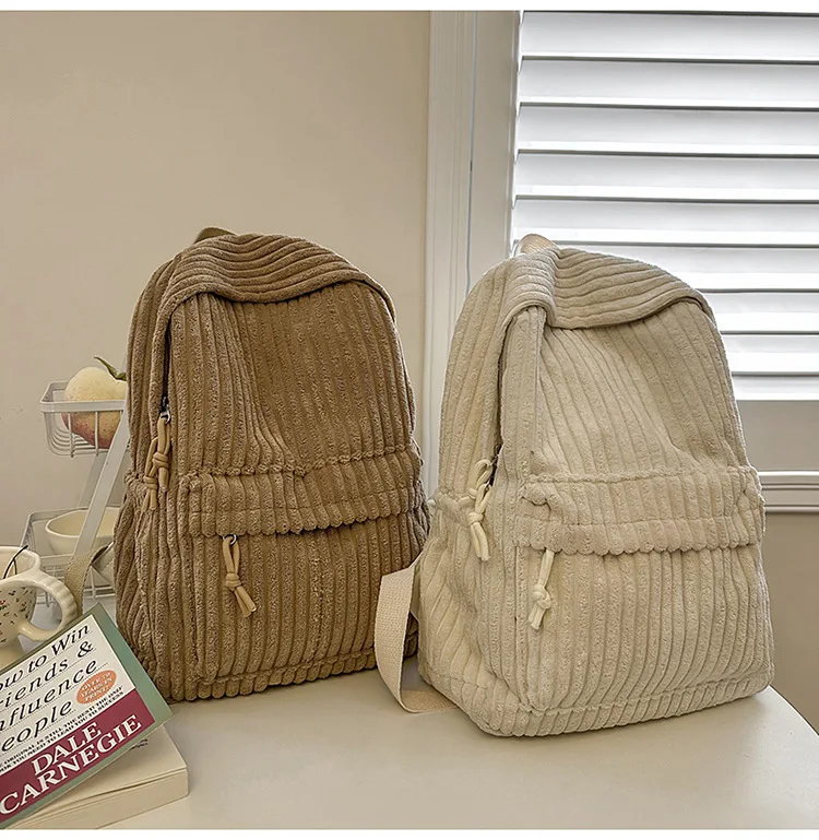 Striped corduroy women's backpack simple student schoolbag large capacity computer storage travel backpack women's bag