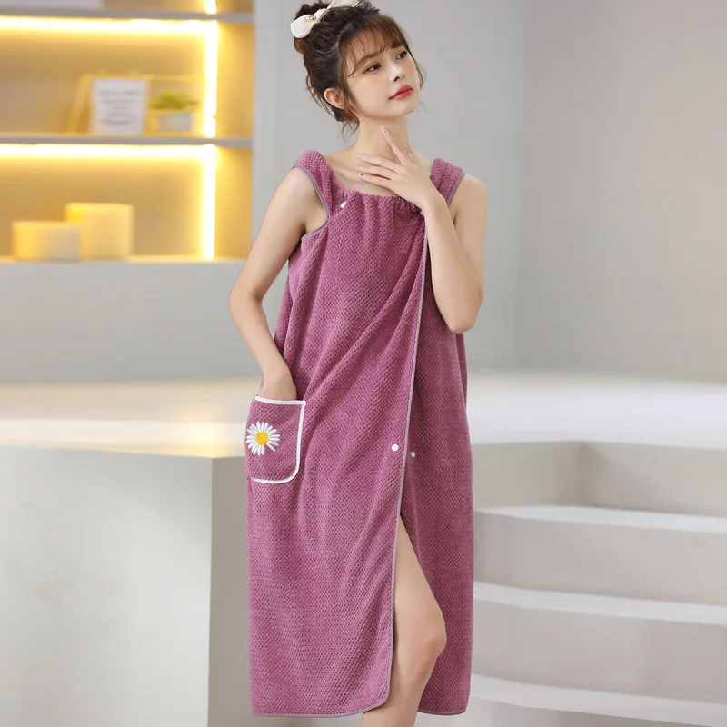 

New style coral velvet can be worn bath towel thickened soft absorbent adult plus long suspender bath skirt bathrobe