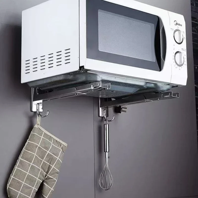 Stainless steel microwave rack Wall mounted kitchen shelf with expandable bracket, thickened oven rack