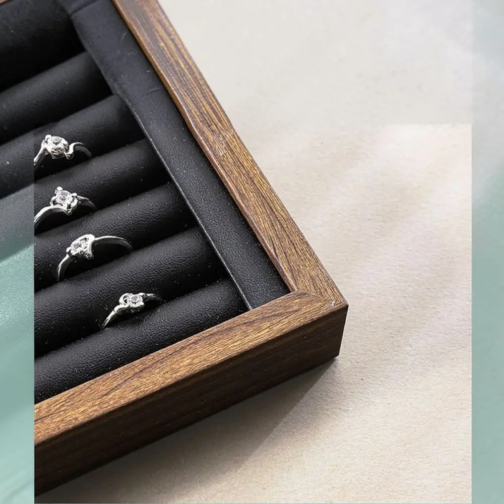 Walnut Jewelry Storage Tray Wooden Organizer Soft Velvet Box For Rings Earrings Necklaces Display Stand Counter