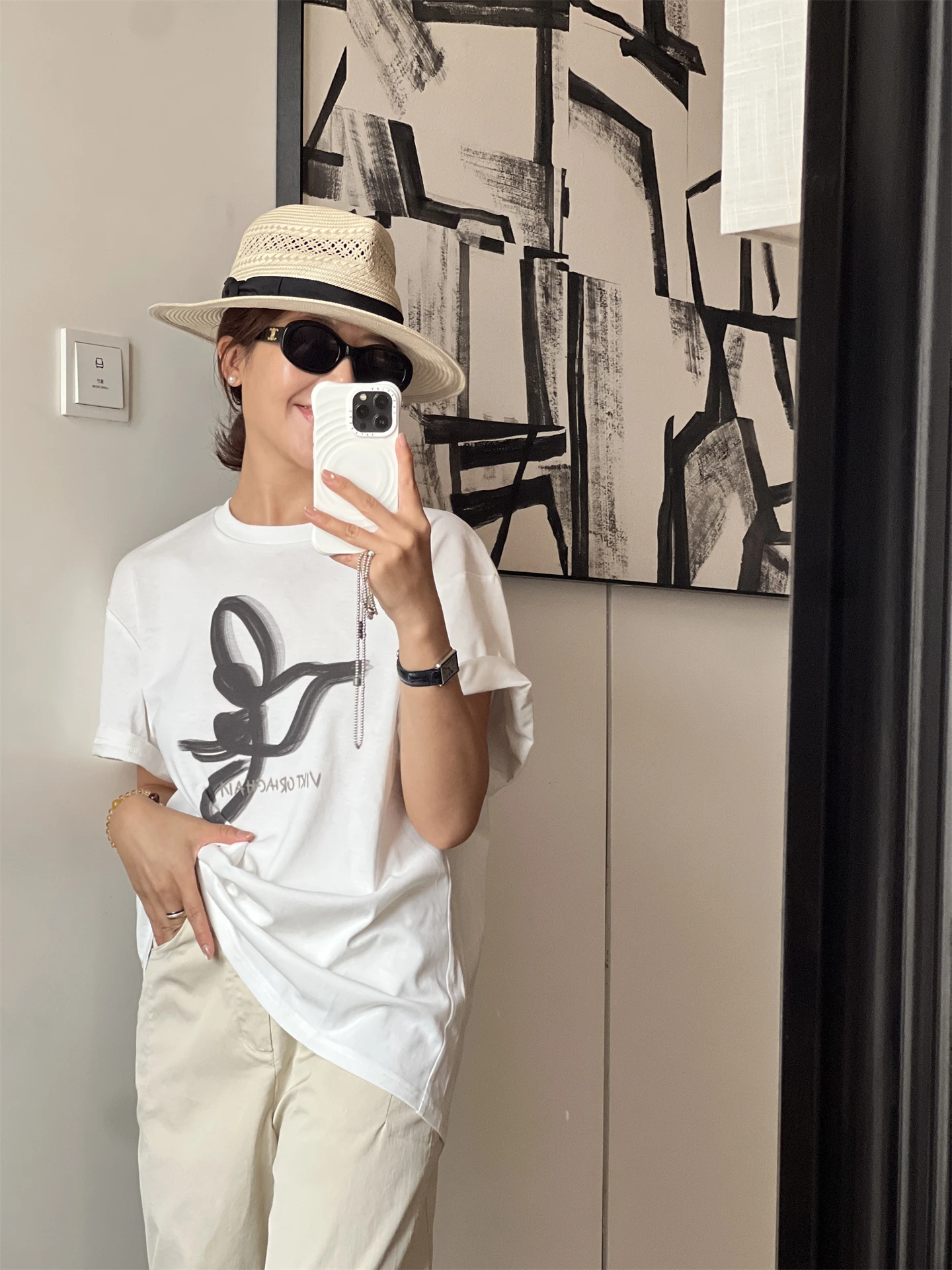 

Новый летний свободный удлиненный хлопковый топ оверсайз с принтом, белый, влагоотводящий, с круглым вырезом