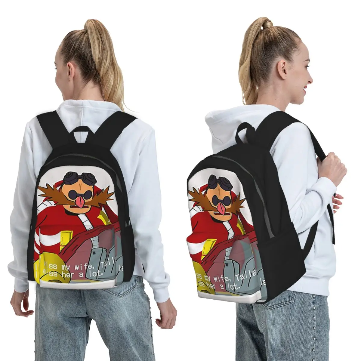 

I Miss My Wife Tails Snapcube Eggman Backpack Student BookBag Kids School Bag Computer Shoulder Bags for Men Women