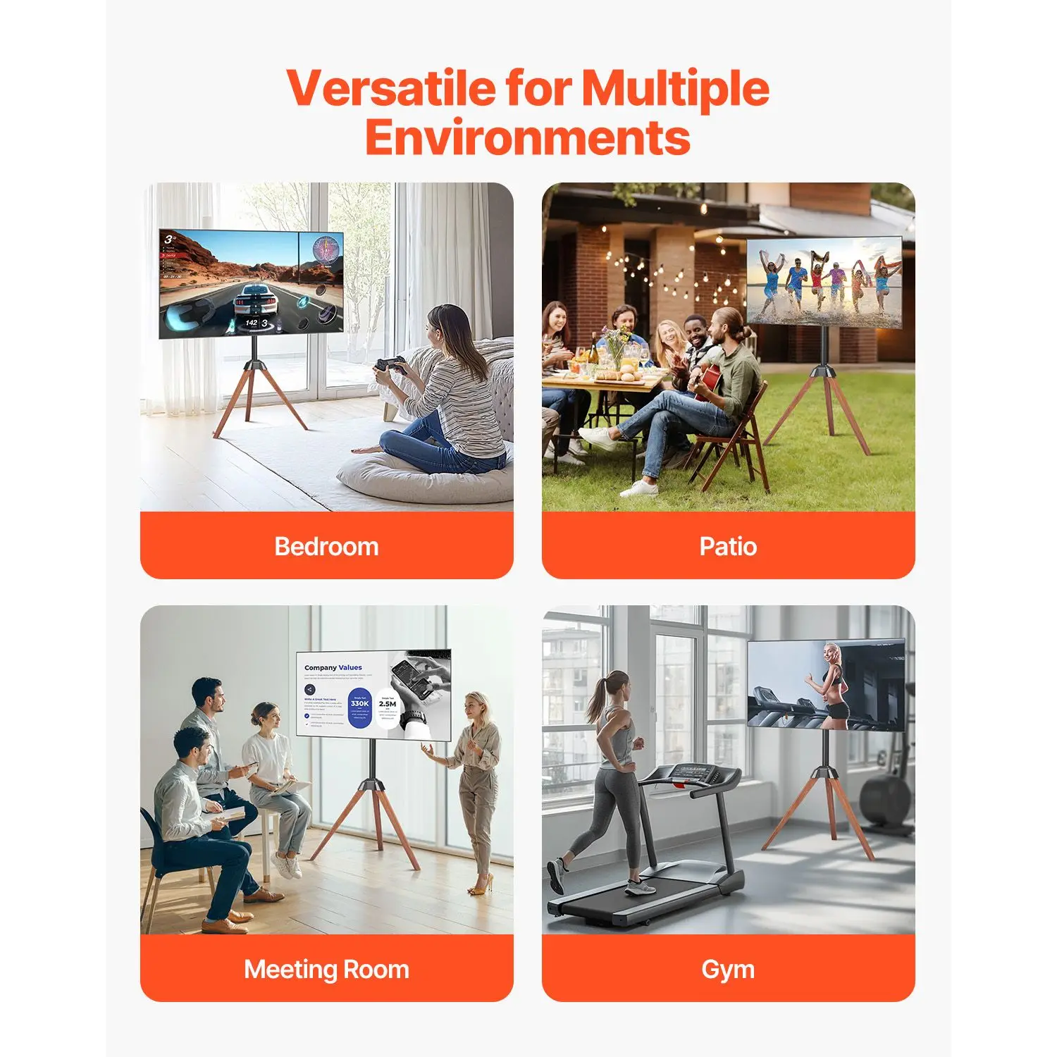 Tripod Easel TV Stand, for 40-65 inch Flat Screen/Curved TVs Up to 99 lbs, 18° Left-Right Rotation Portable TV Stand with Oak Wood Legs, for Bedroom, Living Room, Studio, MAX VESA 600 x 400 mm - view 7