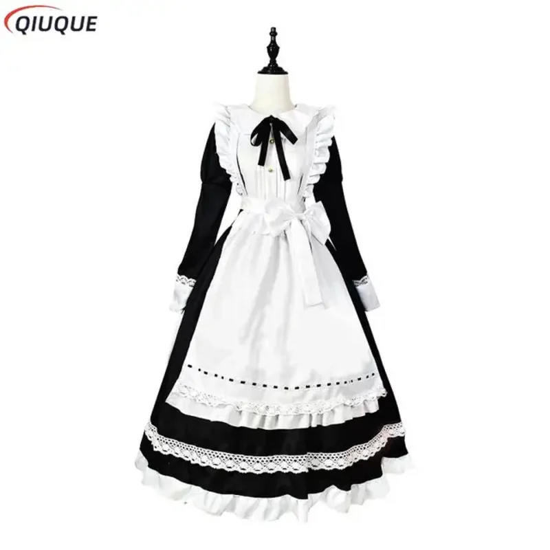 Traje de sirvienta para hombre y mujer, vestido blanco y negro, delantal, vestido Lolita, disfraz de cafetería, disfraz de cosplay, mucama S-5XL