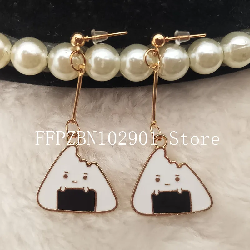 Cute sushi enamel earrings kawaii cartoon rice ball metal earrings gourmet art metal earrings girls ladies jewelry gifts