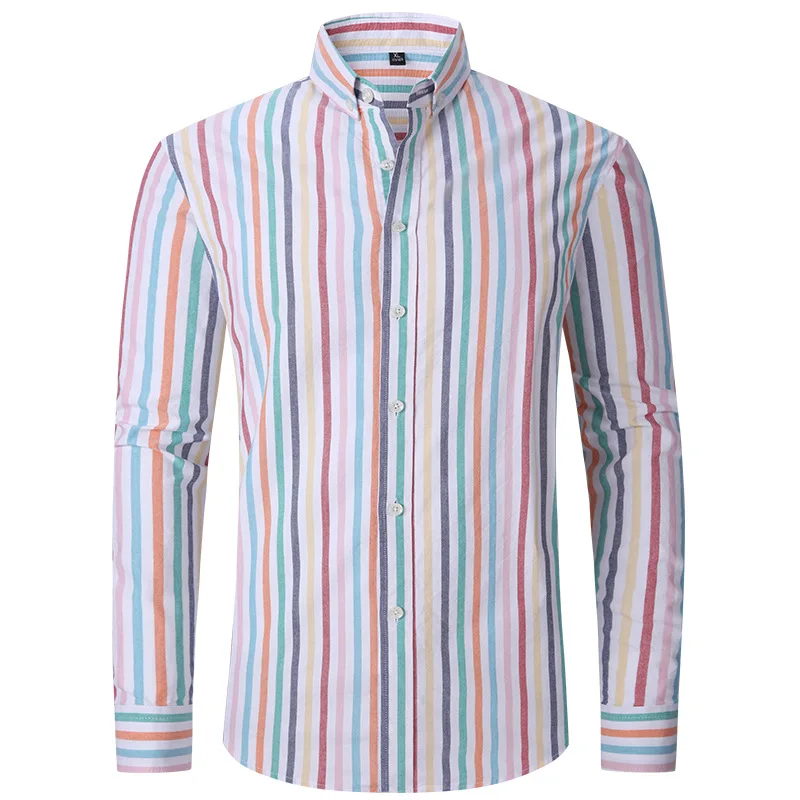 

Male Shirt 100% Pure Cotton Oxford Mens Shirts High Quality Striped Business Casual Soft Dress Social Shirts Regular Fit S-4XL