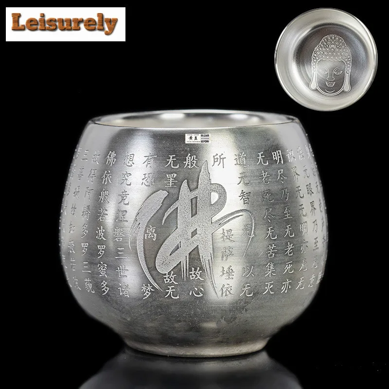 

Handamde 999 Sterling Silver Master Tea Cup Heart Sutra Jianzhan Tea Mug Health Preservation Personal Tea Bowl Kung Fu Tea Set