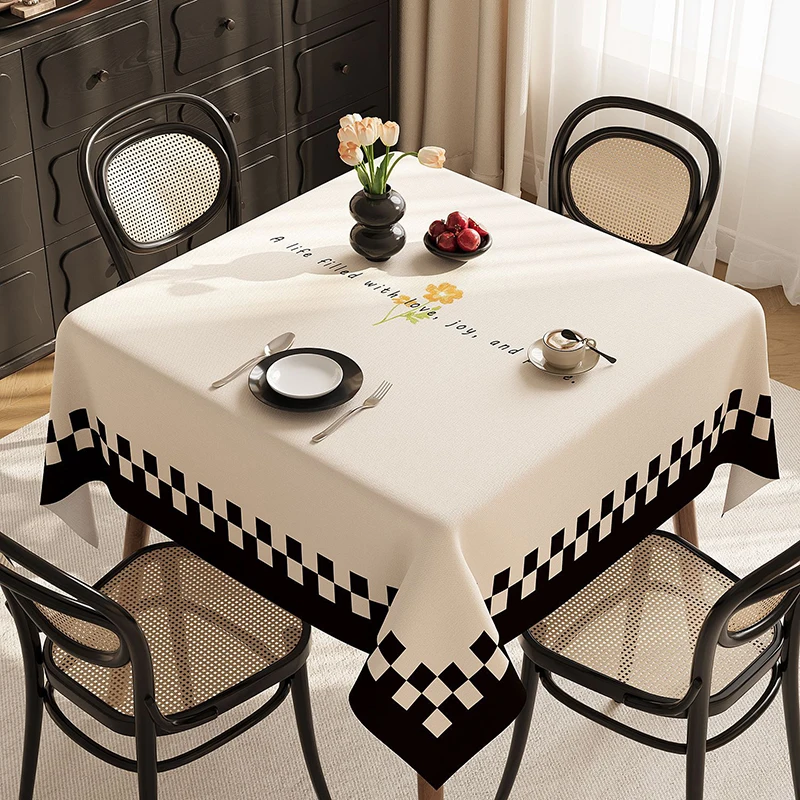 Simple Two-Color Printed Pvc Tablecloth Geometric Pattern Wash-Free Table Cover for Dining Soft Waterproof Furniture Protector