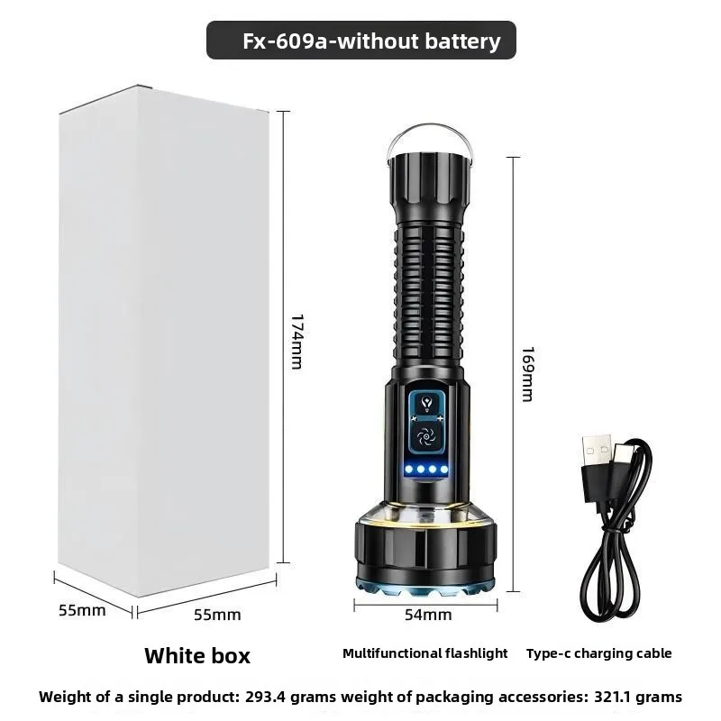 USB-Rechargeable High-Brightness Flashlight: Multi-Functional Torch for Home Lighting, Outdoor Emergency Use, and COB Ambient