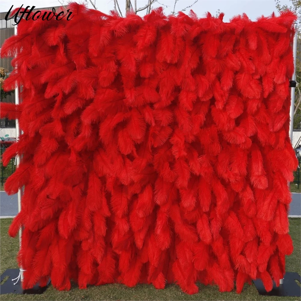 Uflower 3D Luxurious Red Flower Wall Artificial Feather Wall Wedding Background Decor Wedding Birthday Party Stage Event Props