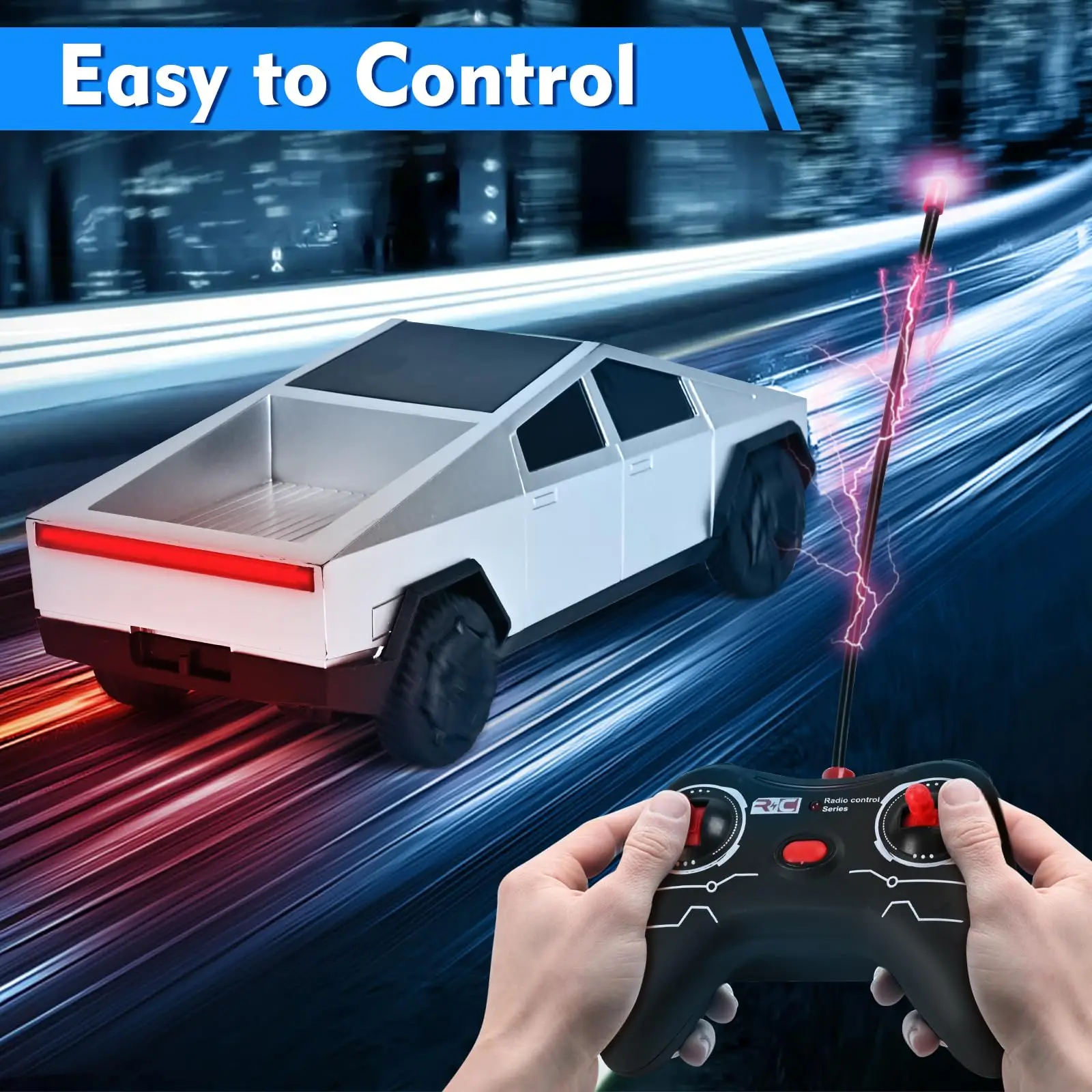 1:24 RC 사이버트럭 픽업 4WD 오프로드 원격 조종 자동차, 27Mhz 고속 듀얼 모터 트럭 LED 라이트 포함, 소년 어린이 선물