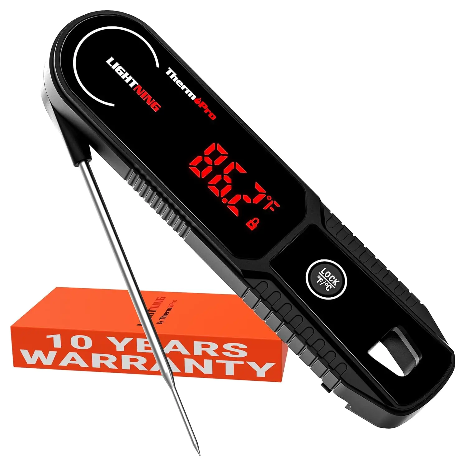 

Instant Read Meat Thermometer with 1-Second Accuracy, Auto Wake/Sleep, Waterproof for Cooking, BBQ, and Grilling