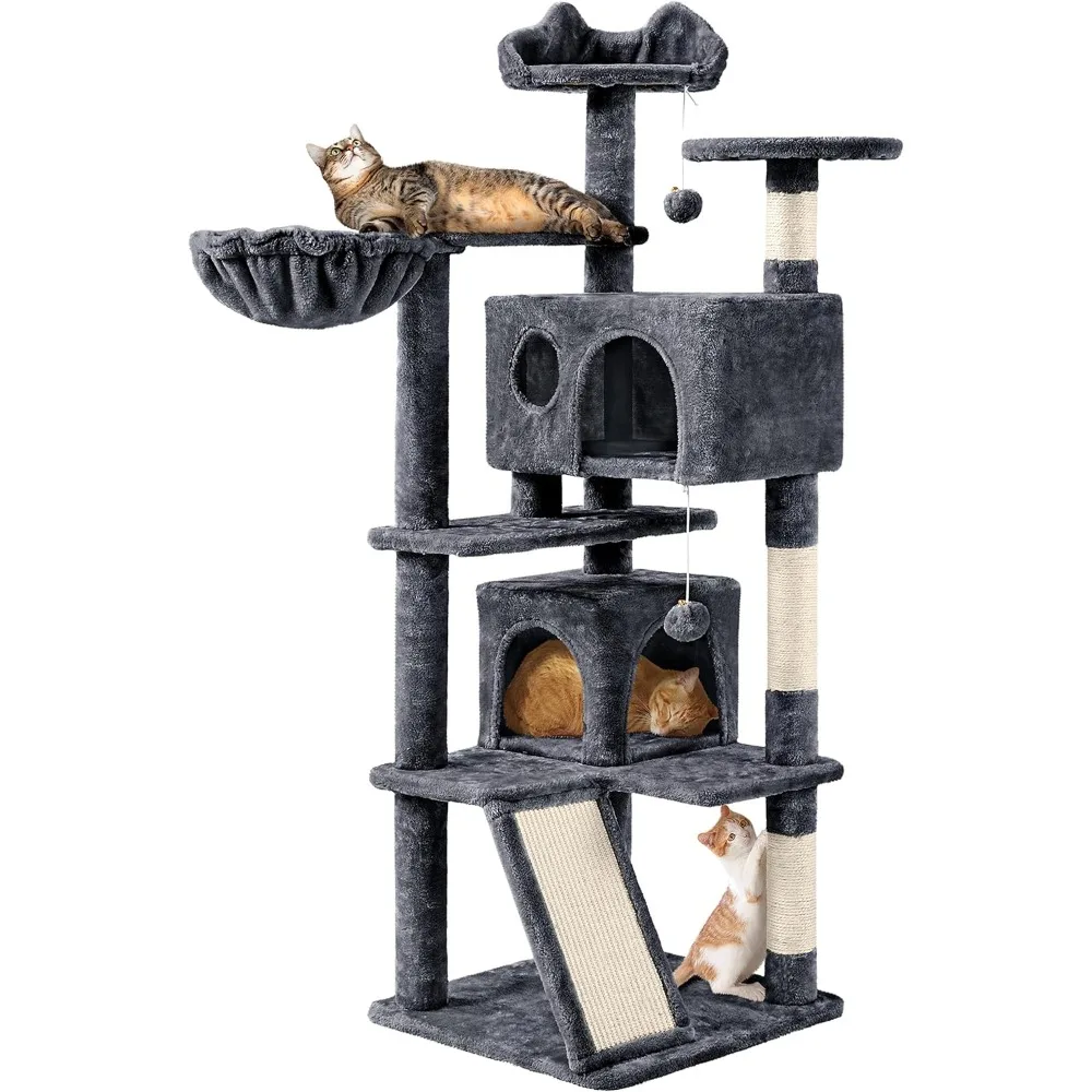 

57" Multi-Level Cat Tree Condo with Scratching Posts for Kitten Play and Activity