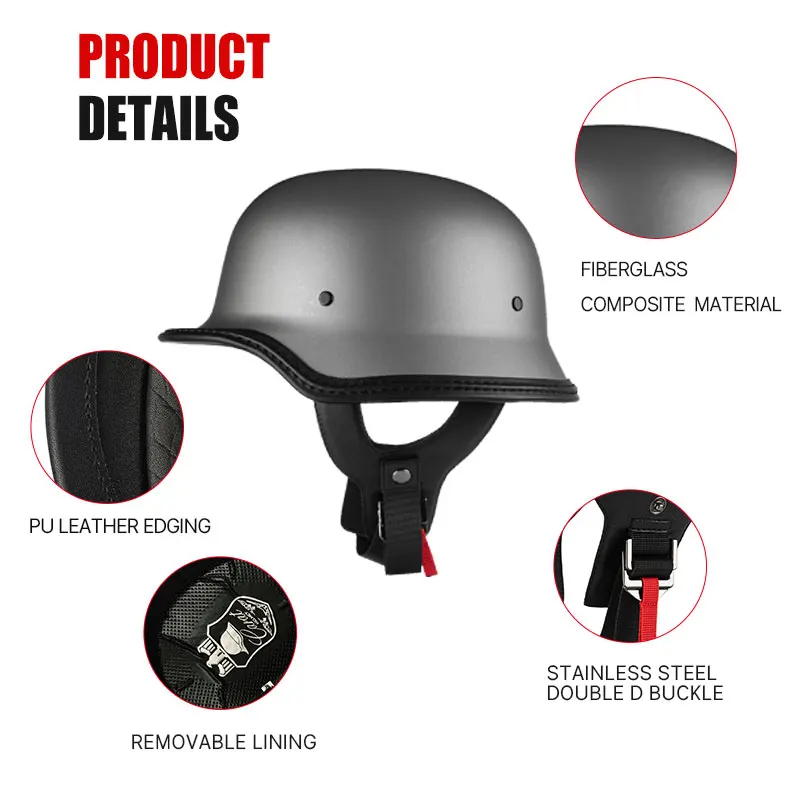 Half Face Helmet Fiberglass Motorcycle Helmets German WW2 Helmet Fiber Glass DOT Approved FRP Shell Safety Cap for Men Women