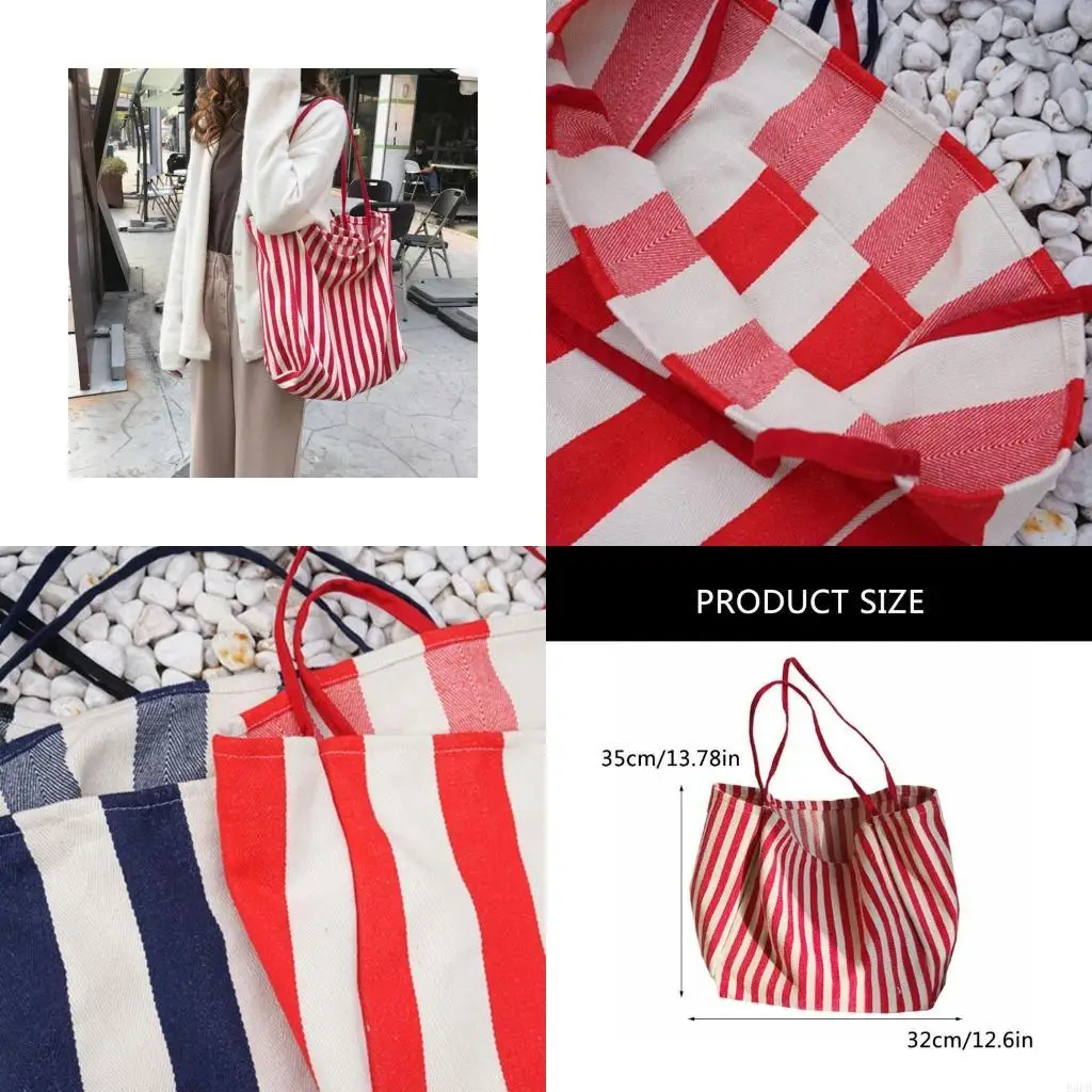 

Модная полосатая холщовая сумка для женщин. Большая сумка через плечо на каждый день.