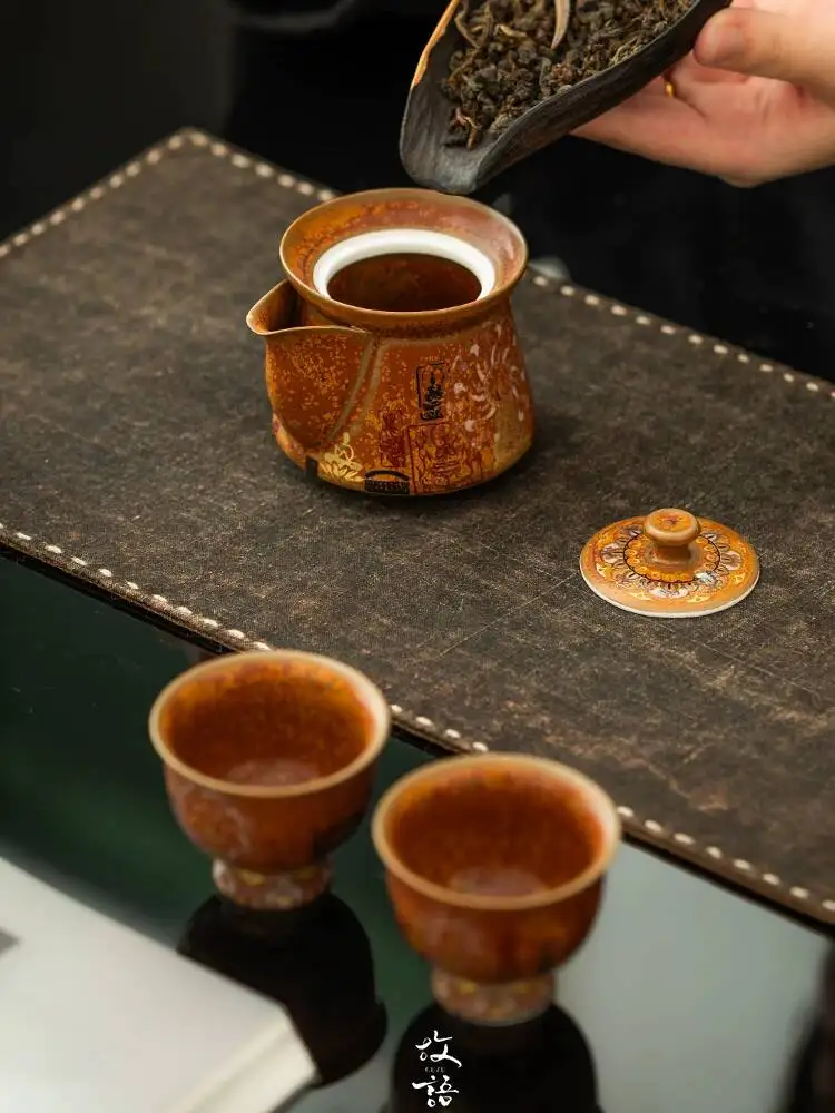 Hometown Phoneless Rainbow Wood-Fired Covered Bowl Buddhist Culture Ceramic Kung Fu Tea Set Gift Not Hot