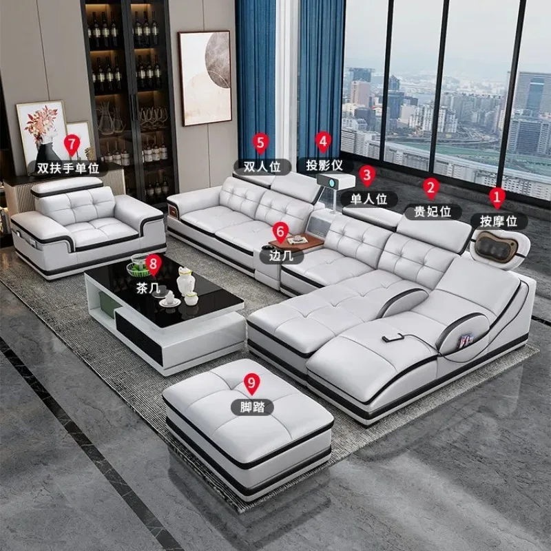 Italian home theater leather sofa corner intelligent massage living room modern simple first layer cowhide size apartment