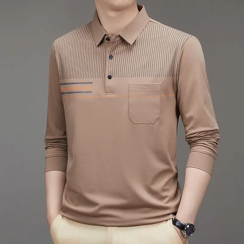 

New Arrival Spring Autumn Men's Loose Fit Long Sleeve Lightweight Polo Shirt with Lapel Fashion Base Layer Top​