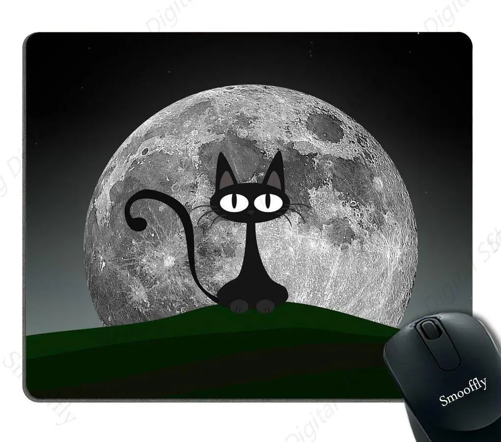 

Cat Computer Mouse Pad Black Cat On A Beautiful Night With Full Moon Personalized Design Game Mouse Pad Suitable For Office