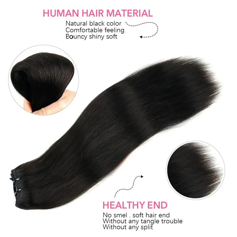 Extensiones de cabello con Clip de 20-24 pulgadas, cabello humano Real liso, 100% brasileño, cabello humano Remy, extensiones de cabello