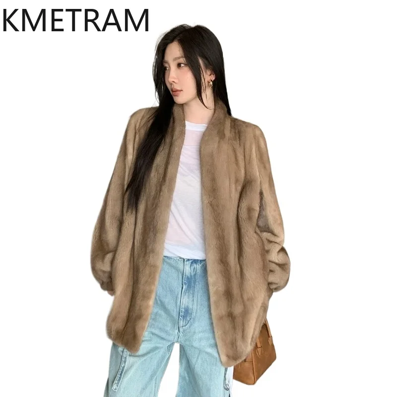 KMETRAM Natural Whole Mink Velvet Fur Coat Woman Stylish Mid-Length Fur Jacket 72cm Warm Winter Coats 2026 Women Clothing casaco