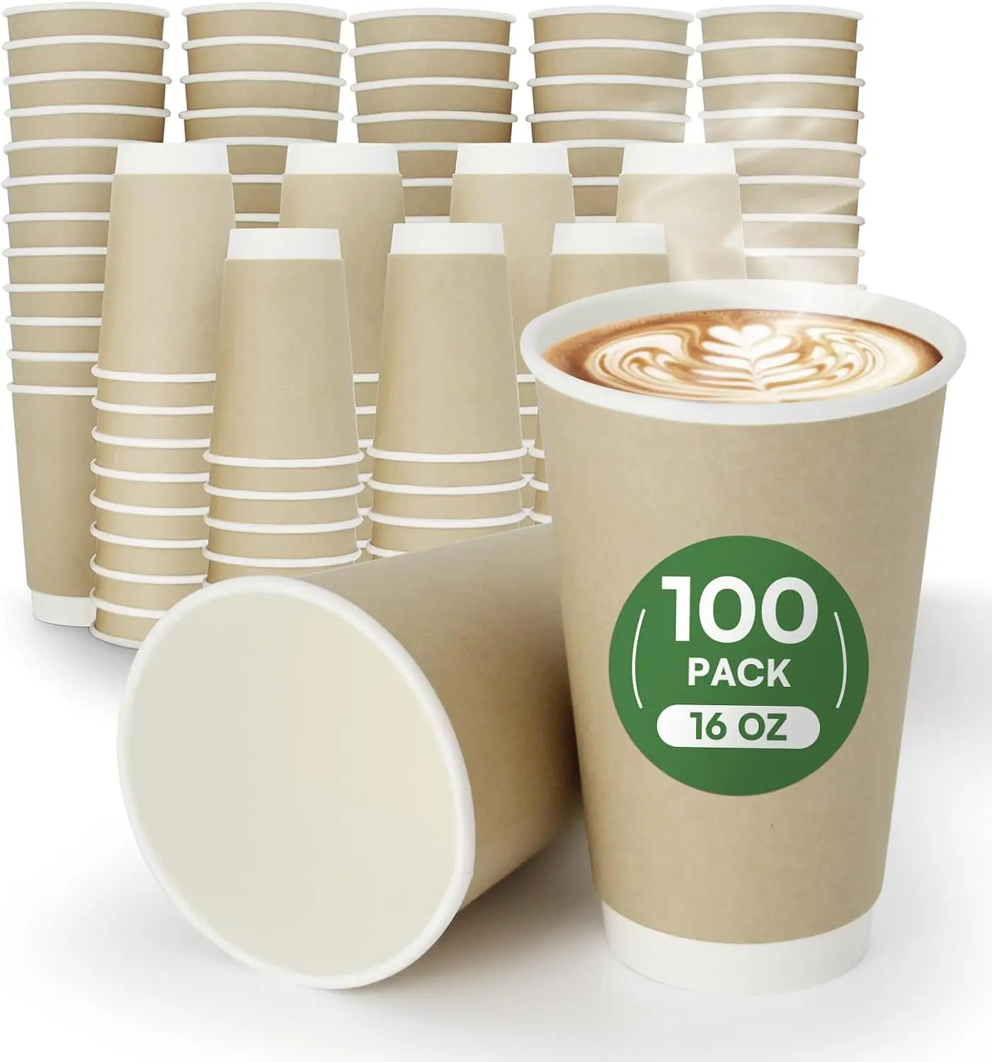 

Coffee Cups 16 oz Disposable Paper Cups,100 Pack Compostable Double Wall Hot Cups, BPI Certified BPA Free Paper Cups, Na
