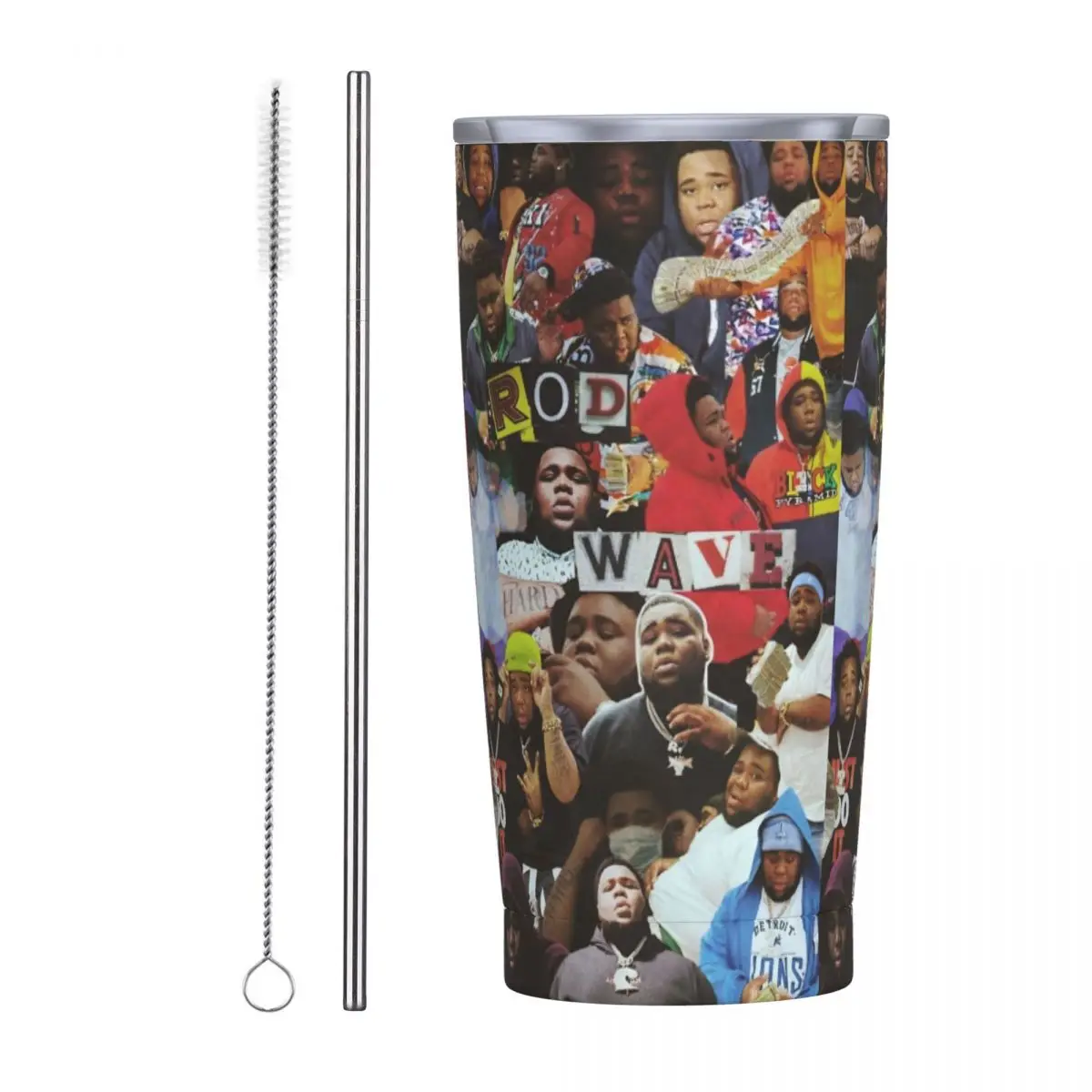 Rod Wave Rapper Insulated Tumbler with Lid Vintage Collage Stainless Steel Coffee Mugs Office Home Thermos Bottle Cups 20oz