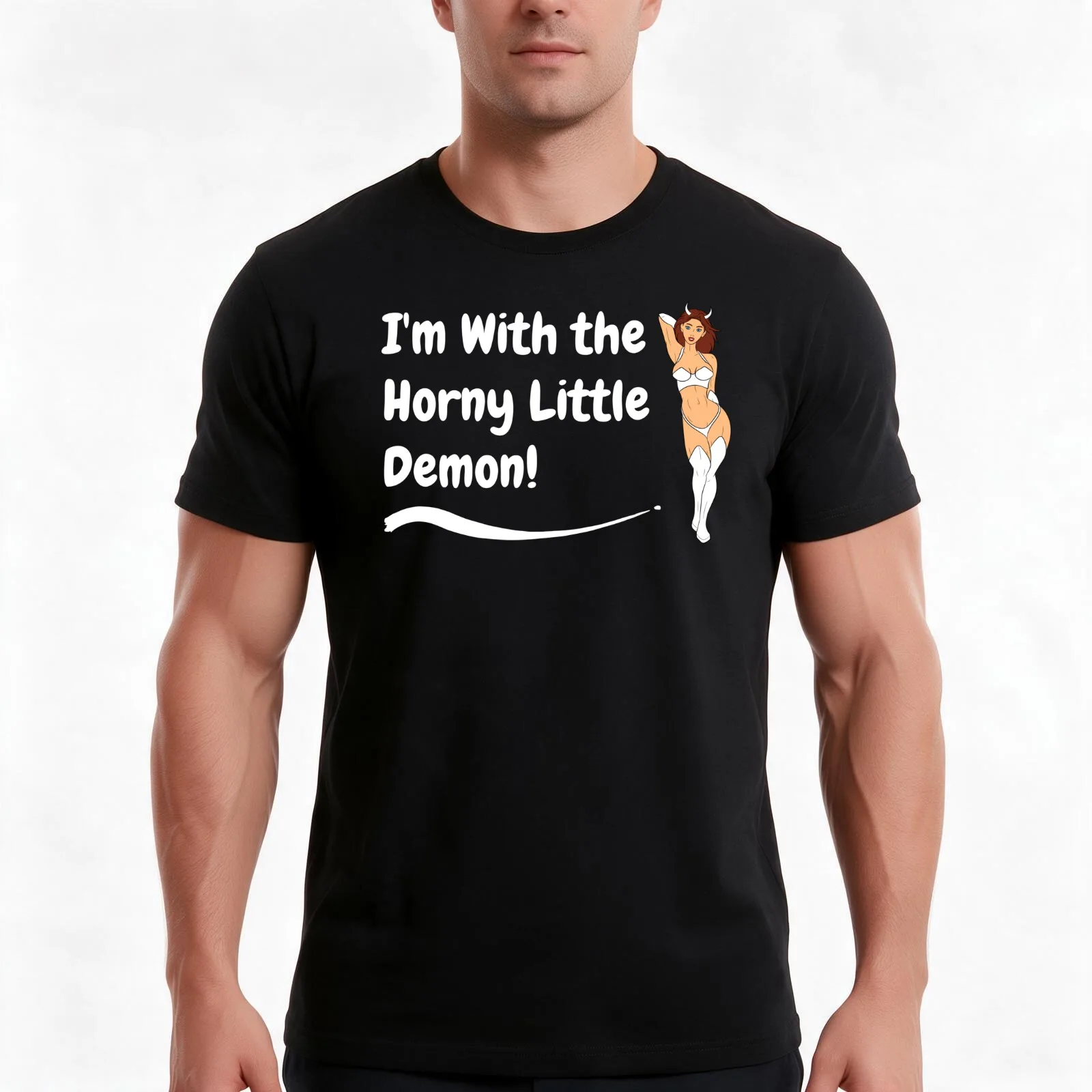 Swinger Hotwife I'm With the Horny Little Demon (Couples Design) For dark colors T-Shirt, Summer Casual Cotton Tee, 100% Cotton