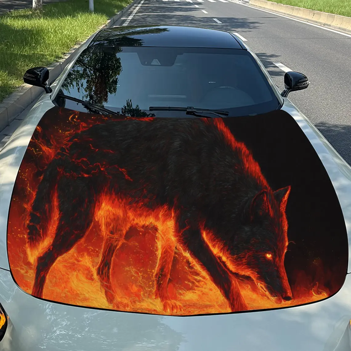 

Модная виниловая пленка для автомобиля Fire Wolf, водонепроницаемая наклейка на капот автомобиля из ПВХ, самоклеящиеся устойчивые к царапинам наклейки для крышки двигателя, автомобиль