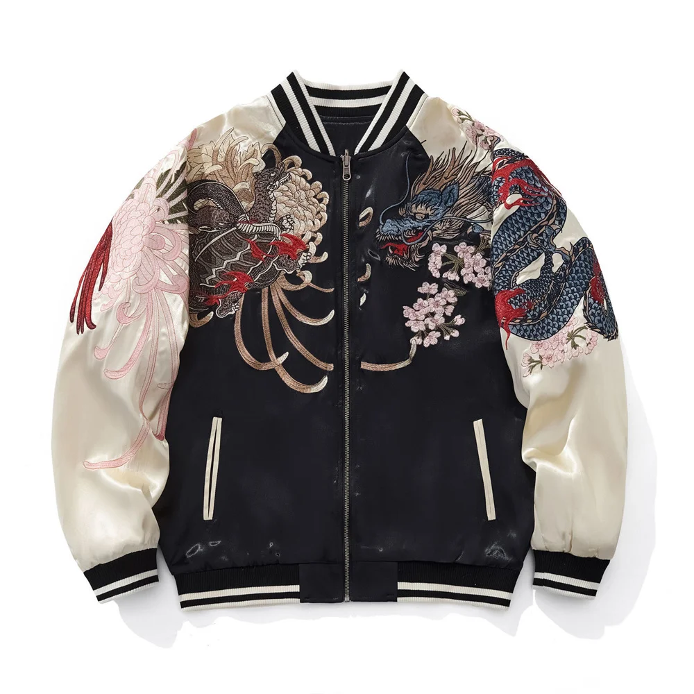 Men's Japanese Style Jacket 2025 Dragon Turtle Embroidery Bomber Coat Streetwear Vintage Sukajan Baseball Jacket Urban Fashion - view 3