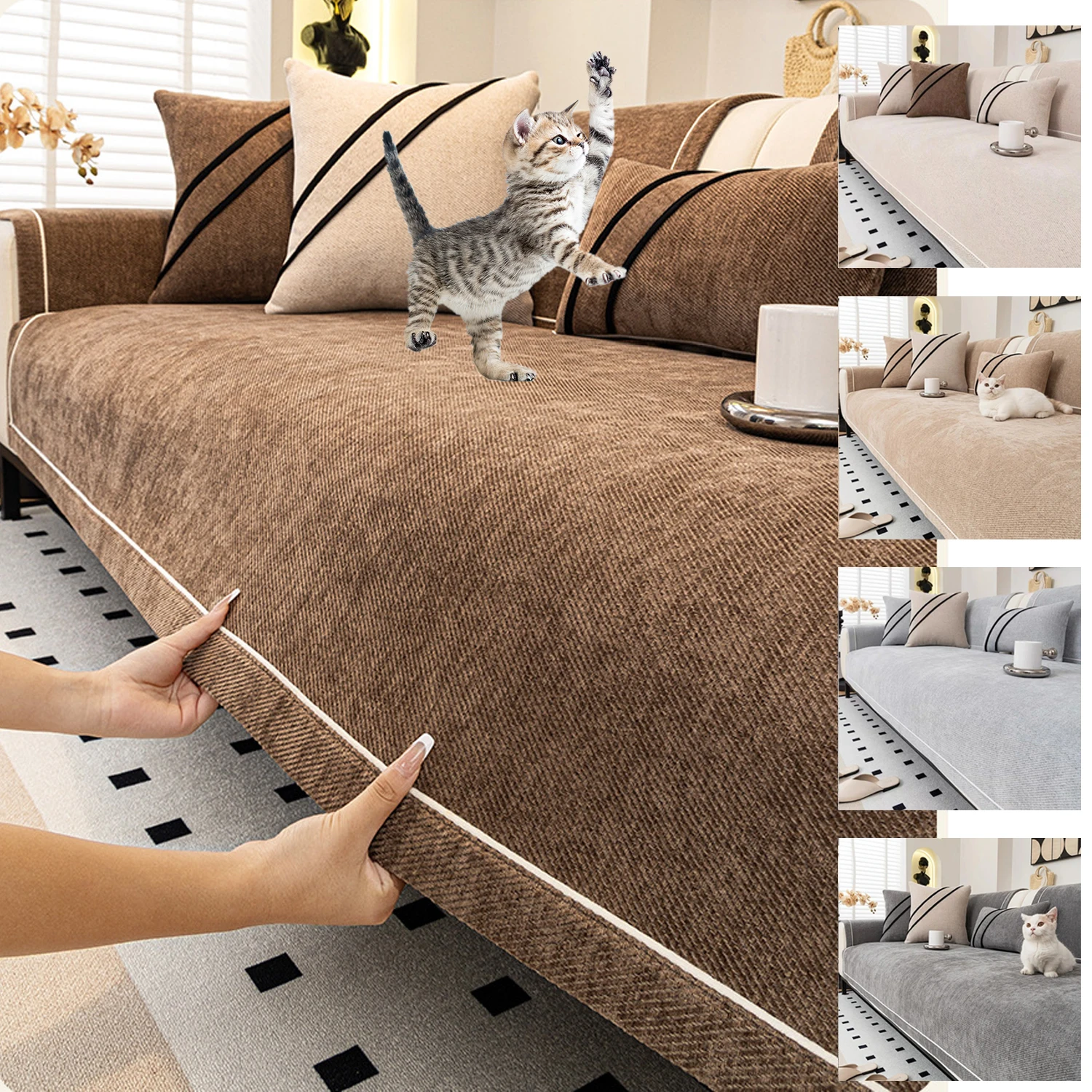 1 Piece Four Season Universal Anti Slip Sofa Mat New Chenille Sofa Cushion Couch Cover Modern Backrest Towel L Shape Sofa Towel