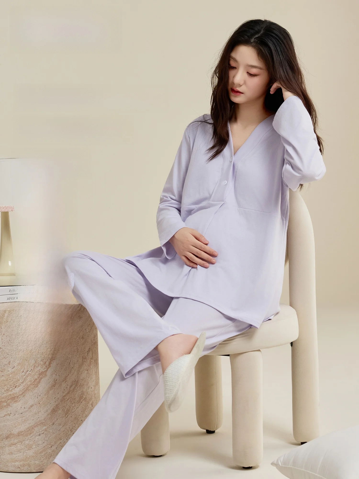 pure-cotton-sleepwear-set-for-postpartum-women-sweat-absorbent-comfortable-home-clothes-breastfeeding-design-autumn-new-style