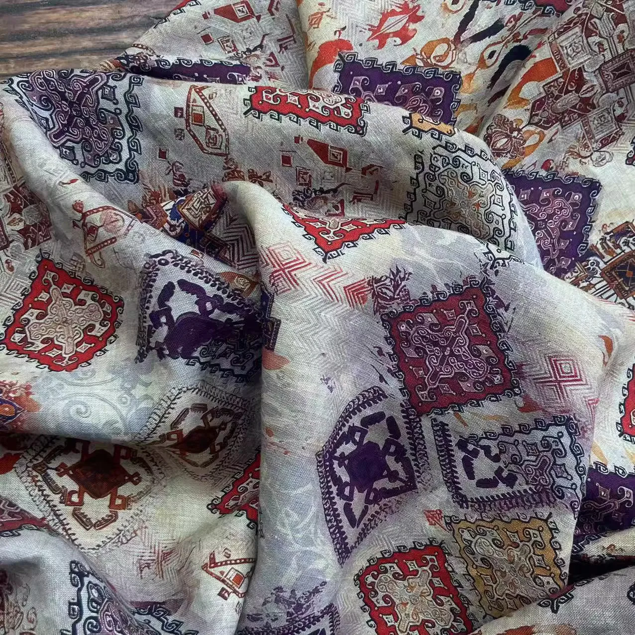 1yard High quality ramie fabric for material Colorful Chapter Painting telas Shirt pants dress cheongsam fabrics