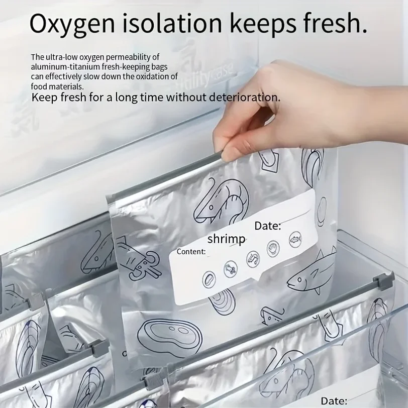 10/60pcs Aluminum Foil Storage Bags Freezer Sealed Organizers Food Packaging Reusable Pantry Odor-Proof Bag Kitchen Essential