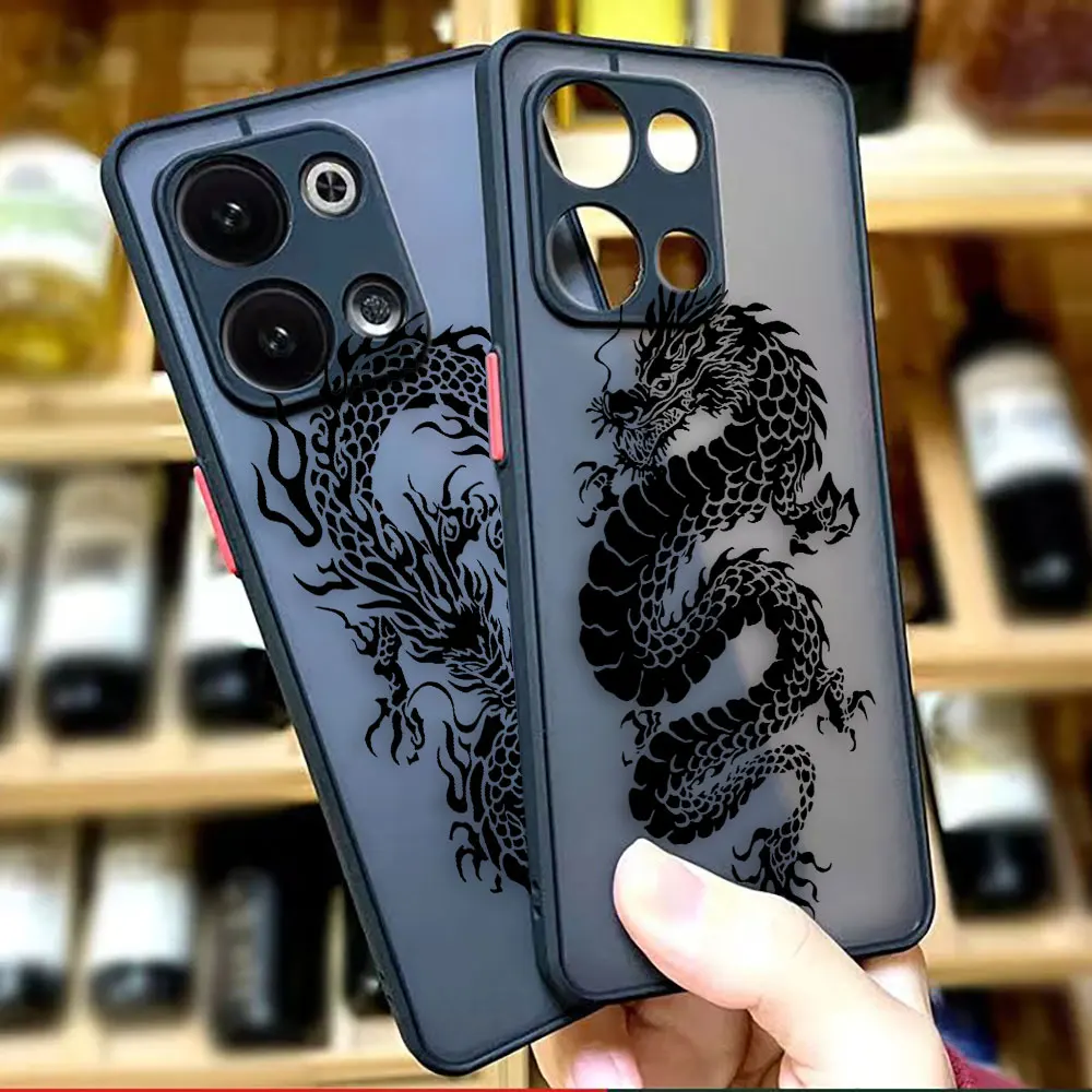 Matte Phone Case For OPPO RENO 8 8T 7Z 7 6Z 6 5 4 3 PRO PLUS 4G 5G Silicone Case Funda Capa Shell Line Drawing Chinese Dragon