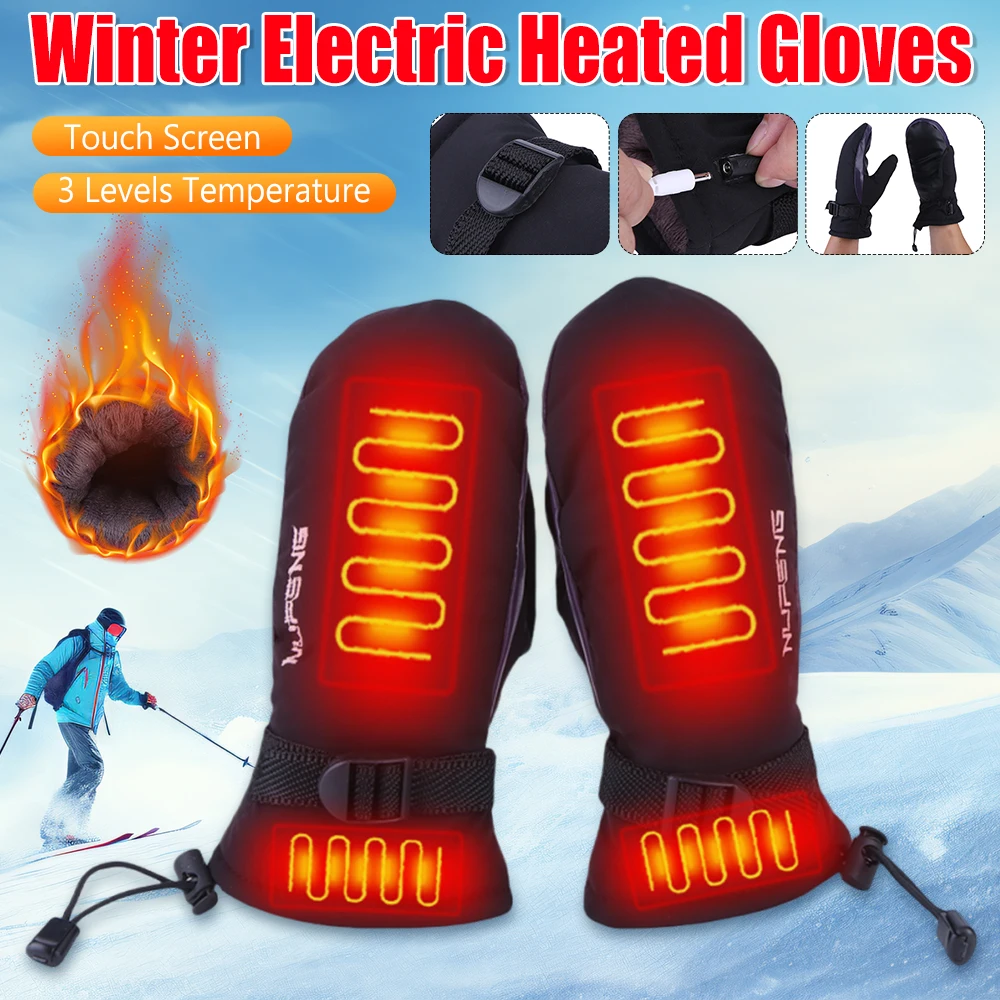 

Winter Warm USB Heating Gloves Electric Heated Gloves Rechargeable Waterproof Skiing Mittens For Outdoor Camping For Men Women