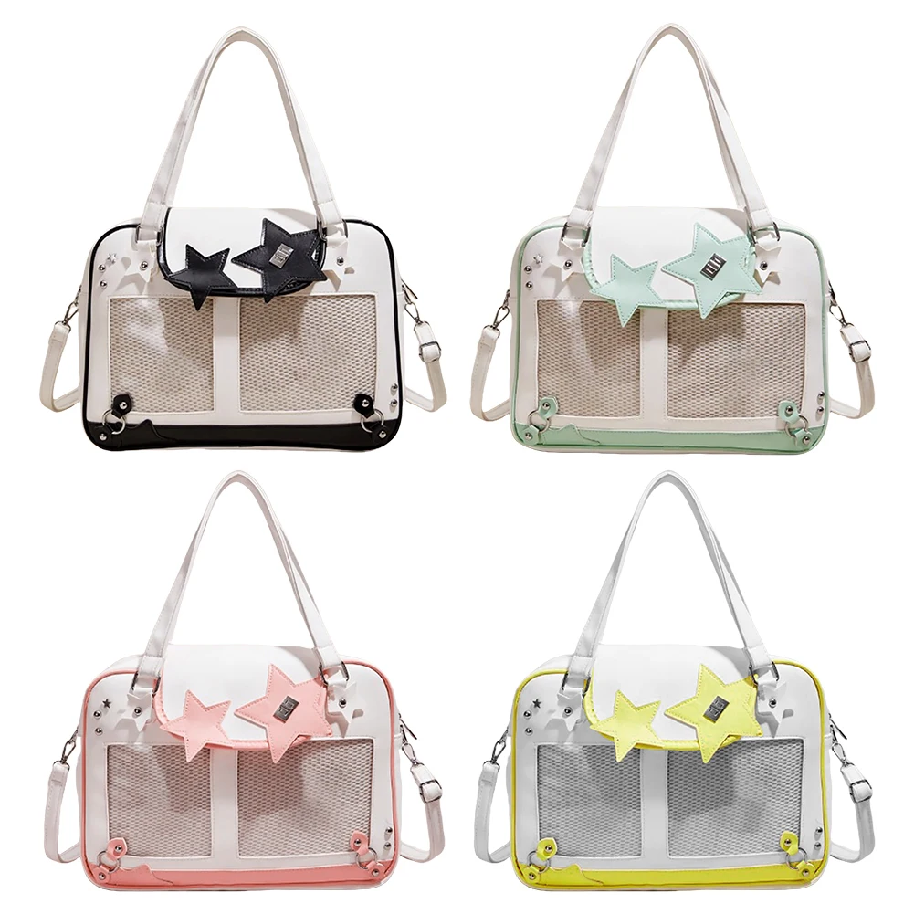 

Women Display Shoulder Bag Large Capacity Square Sling Bag PU Leather Kawaii Star Itabag Travel Shopping Commute Bag