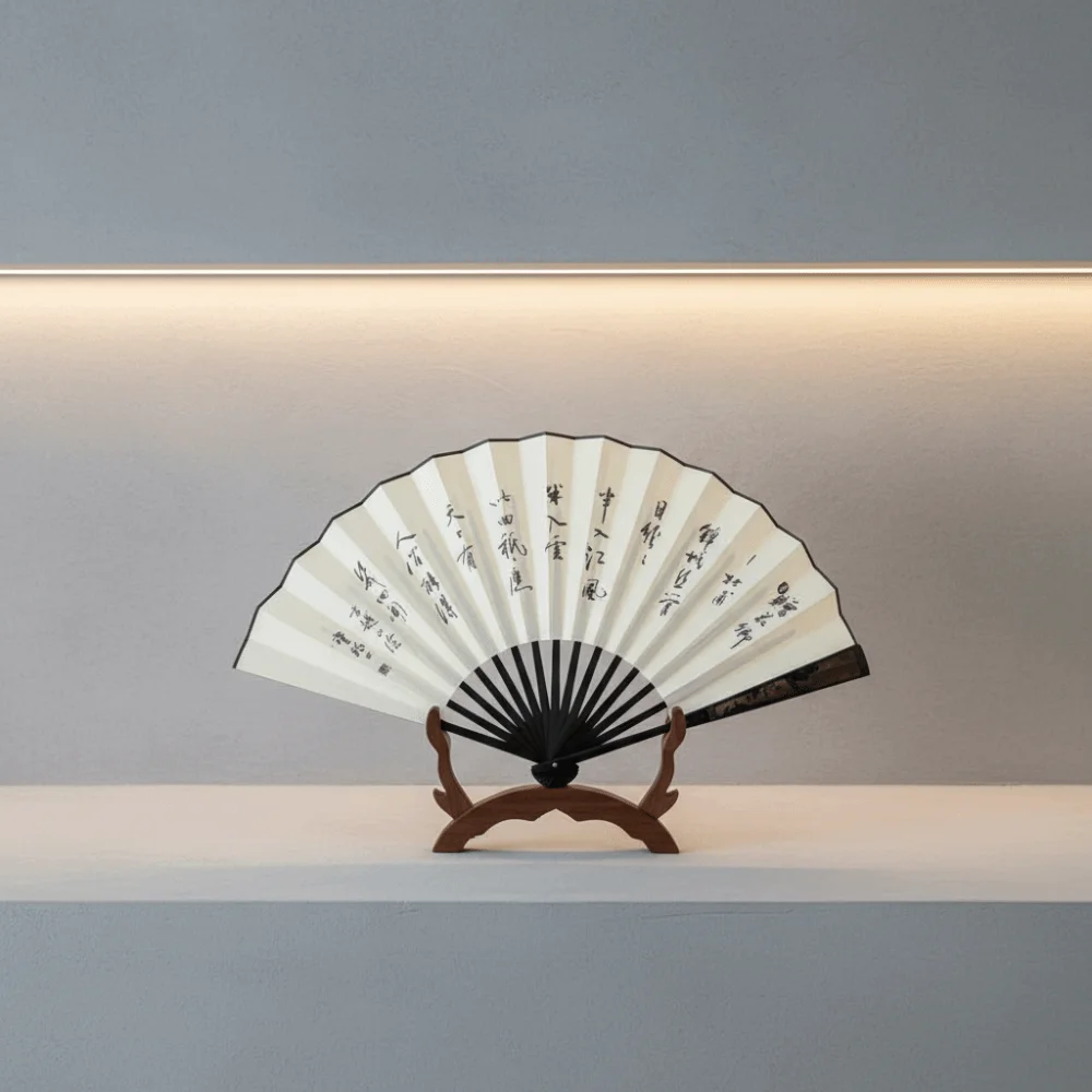 Laser Carved Handle Chinese Traditional Folding Fan Hand Held Classical Man Silk Fan Large Size Ancient Painting Hand Fan